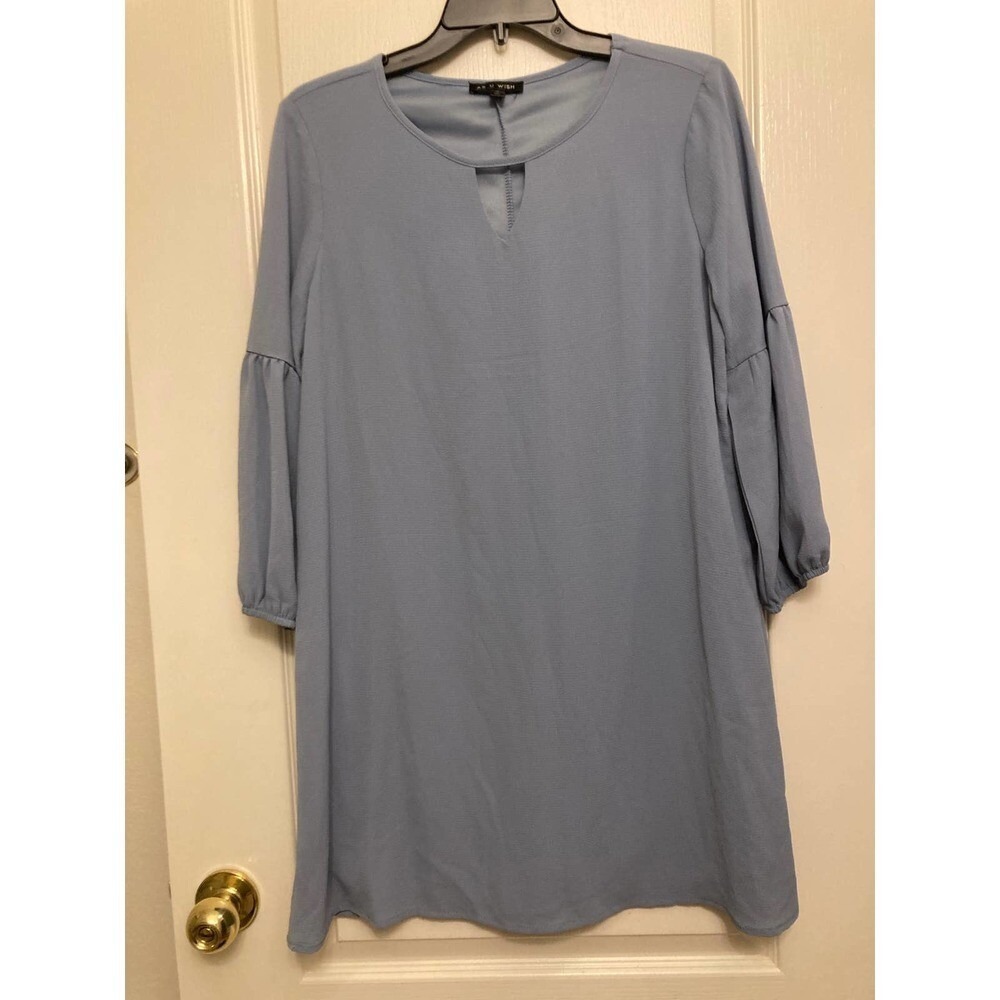 AS U Wish Blue Mini Dress Long Balloon Sleeve Keyhole Casual Dress
